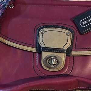 Coach Maroon and Tan Shoulder Bag